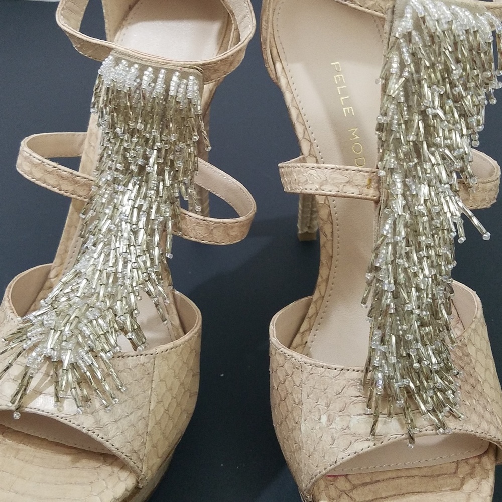 Sold Pelle Moda Ankle Strap Heels Beaded Fringe - Picture 3 of 6